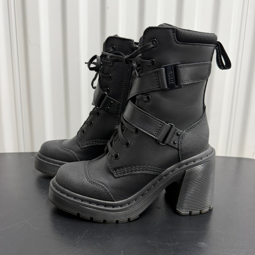 Dr. Martens Boots Womens 5 Chesney Tech Black Sendal Leather Buckle EUC